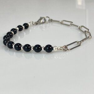 Austrian Crystal Pearls on Silver Paperclip Chain Link Bracelet Stainless Steel
